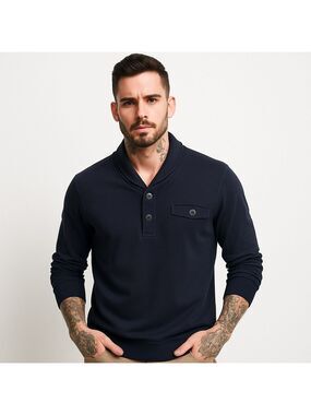 Thomas Parker men’s navy knit shawl collar pullover soft long sleeve top Medium